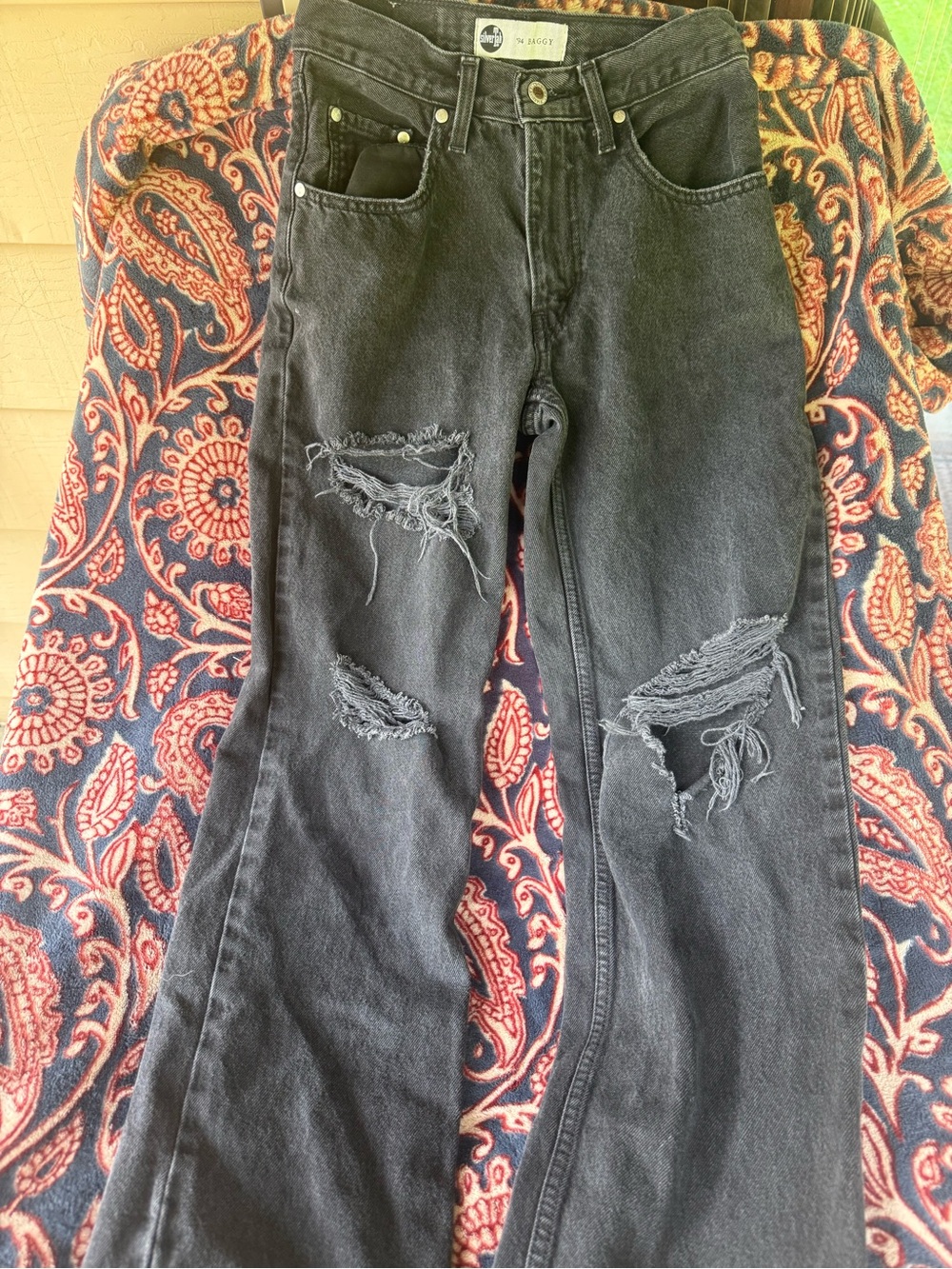 Silver Jeans Black Distressed Wide-Leg Jeans